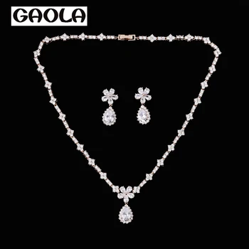 GAOLA AAA CZ Drop Náhrdelníky Náušnice Strieborné Farebné Šperky Set Pre Svadobné Svadobné GLDTN0103