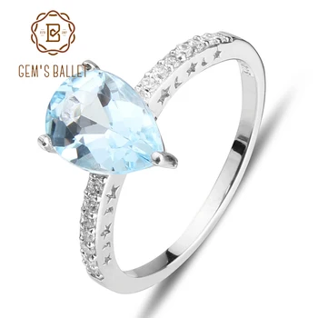 GEM BALET Prírodné Sky Blue Topaz 925 Sterling Silver Ring Klasické Zapojenie Jemné Šperky pre Ženy Drahokam Krúžok