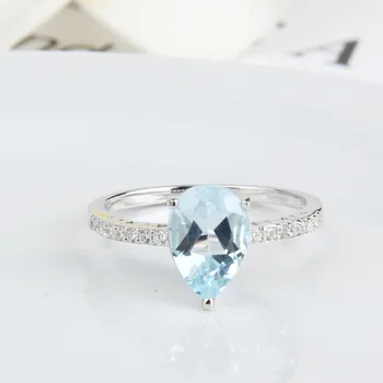 GEM BALET Prírodné Sky Blue Topaz 925 Sterling Silver Ring Klasické Zapojenie Jemné Šperky pre Ženy Drahokam Krúžok
