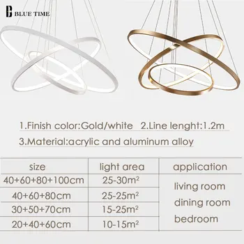 Glod Čierna Biela Farba Moderný prívesok svetlá pre obývacia izba jedáleň 4/3/2/1 Kruhu Krúžky LED Svietidlá stropné Lampy, svietidlá