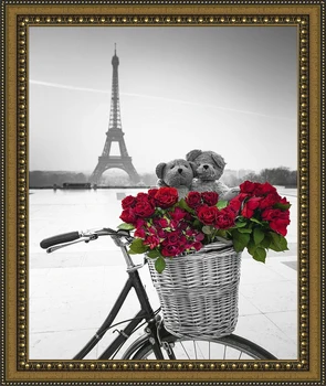 GLymg Diy Diamond Maľovanie Eiffelova Veža Požičovňa Kvety, Romantické Scenérie Diamond Výšivky Plné Námestie Mozaiková Výzdoba Obrázok