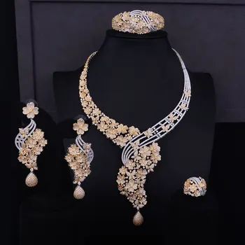 GODKI Veľké Luxusné Kvetinové Boom Ženy Zapojenie Cubic Zirconia Náhrdelníky Náušnice Dubaj Šperky Set Šperkov Závislosť