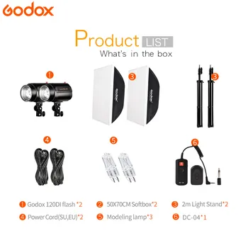 GODOX 2*120Ws 120DI Pro Fotografie Štúdiový Blesk Flash Light + Svetelný Stojan + Softbox 50*70 cm + DC-04 Flash trigger Studio Kit