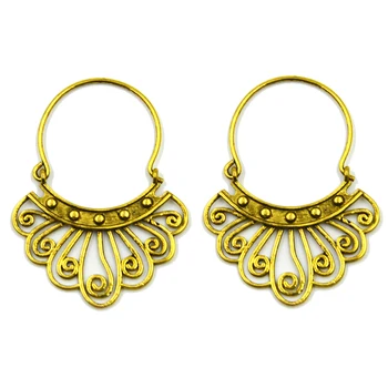 Gold Brass Lotus Vintage Filigránske Slnko Korálkové Indickej Tribal Náušnice Hoop Drop Ear Piercing Body Šperky