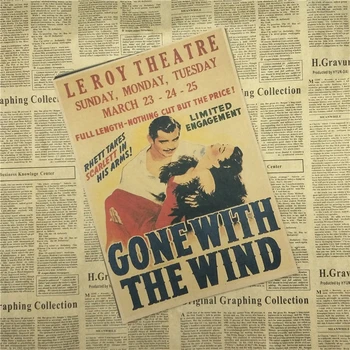 Gone With the Wind starého auta HD Vintage Kraft Papier filmový Plagát Retro Stenu, Nálepky, Obývacia Miestnosť, Bar, Kaviareň, Dekoratívne Maľby