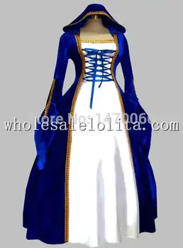 Gotický Modrá a Biela Euro Súd Princezná Šaty Čarodejnice Cosplay Kostým/Viktoriánskej plesové Šaty