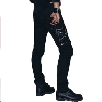 Gotický Steampunk Pánske Bavlnené Nohavice Nohavice Čierna Denim Pantalon Homme Vybavené Muž Pantalones Veľké Veľkosť Jeans Nohavice