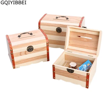 GQIYIBBEI Woody Starožitné Treasure Box Prasiatko Tvár Mince Banky Bezpečné Peniaze Box Pre Deti Darček Domov Skladovanie Dekorácie