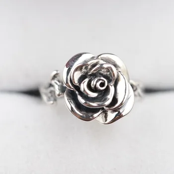GQTORCH Skutočný Čistý 925 Sterling Silver Vintage Rose Flower Prstene Pre Ženy Zilveren Ringen Dames 925 Thai Striebro