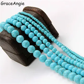 GraceAngie AAA Modrá Turquoises Prírodného Kameňa Korálky Pre Šperky, Takže DIY Náramok Náhrdelník 4/ 6/ 8/10/12 mm Strand 15