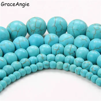 GraceAngie AAA Modrá Turquoises Prírodného Kameňa Korálky Pre Šperky, Takže DIY Náramok Náhrdelník 4/ 6/ 8/10/12 mm Strand 15