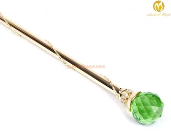 Green Crystal Žezla Ručné Kolo Loptu Sceptres Prútik Zlatý Tón Svadobné Svadobné Sprievod Ples V Štýle Art Deco Rekvizity Príslušenstvo