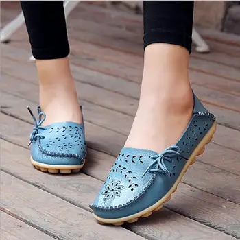GUANGYIDA 2017 plus veľkosť 34-44 ženy bytov topánky ženy originálne kožené topánky žena výrez mokasíny pošmyknúť na byty lodné topánky