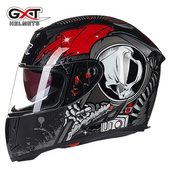 GXT biela červená Lebka motocross plnú tvár Prilba, motocykel, MOTO elektrický bicykel bezpečnosti headpiece