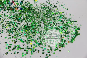 H1214-118 Holografické Zelenej Farby Hexagon tvar Mix veľkosť Lesk na Nechty, Akrylové a DIY dodávky