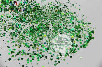 H1214-118 Holografické Zelenej Farby Hexagon tvar Mix veľkosť Lesk na Nechty, Akrylové a DIY dodávky