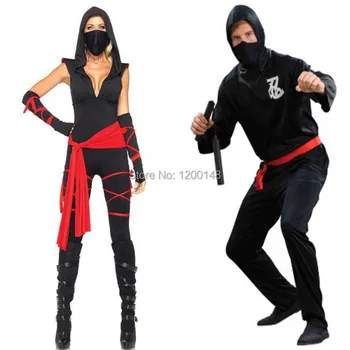 Halloween Black Ninja Cosplay oblečenie pre mužov, ženy a páry súbor karneval maškaráda bar namontované samuraj oblečenie