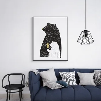 HAOCHU Abstraktné Geometrické Stene Plagát Art Nástenné Cartoon Medveď Rastlín Tlač Dekoratívne Plátno na Maľovanie Obrazu detská Izba Domova