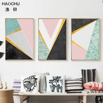 HAOCHU Moderné Abstraktné Umenie Stene Plagát Biela, Čierna, Ružová Farba Blok Horských Impresionistického Plátno na Maľovanie Pre Home Decor