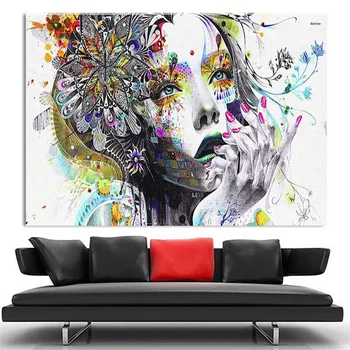 HAOCHU Pekné Dievča Plátno na Maľovanie Žena Kvet Farebnej Digitálnej Tlače Domova Wall Art Pozadie Obrázok Obývacia Izba Dodávky