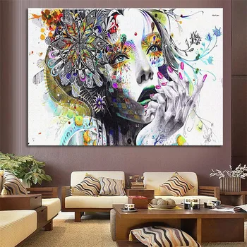 HAOCHU Pekné Dievča Plátno na Maľovanie Žena Kvet Farebnej Digitálnej Tlače Domova Wall Art Pozadie Obrázok Obývacia Izba Dodávky
