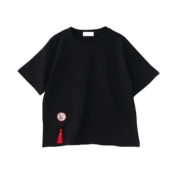 Harajuku T-Shirt Japonskej Módy Lete Výšivky Strapec Topy Tričko Krátky Rukáv Bavlnené Tričká
