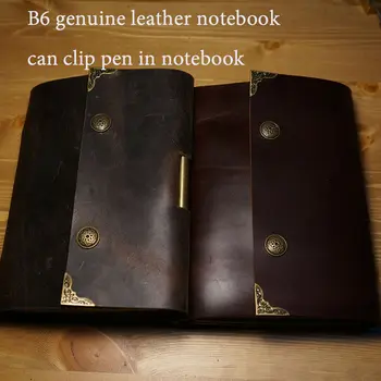 Hatimery B6 veľkosť pravej kože vestník cestovateľov notebook vintage pero klip štýl sprail zadarmo engrave lettters školské potreby