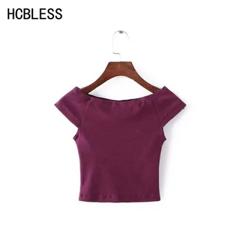 HCBLESS Jar žien nové módne módne Slim rebrá ramenný farbu solídne T-shirt krátkom odseku primer tričko