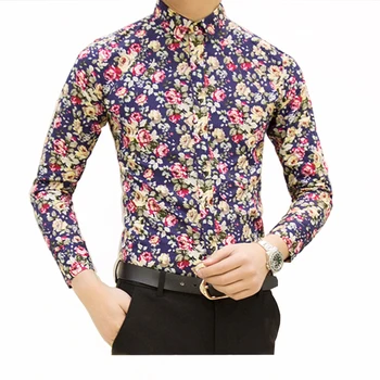HCXY 2017 nové módne jar mens kvet košele bežné dizajnér mužov kvetinový tričko pre mužov camisas masculinas sociálne tričko mužov