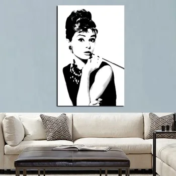 HD Tlače Čierny s Bielym Audrey Hepburn Portrét na Plátno na Stenu Umenie Obrázok Pop Art Obrazy na Obývacia Izba Cuadro Dekorácie