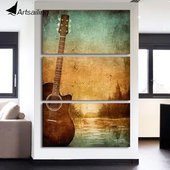 HD tlačené 3 ks plátno umenie gitara vintage poster maľovanie obrazov na stenu pre obývacia izba moderne doprava zadarmo CU-1796C
