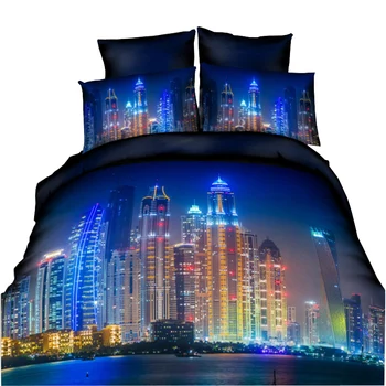 HD Vysokej Kvalite Vytlačený 3D posteľná bielizeň Sady King Size Pre USA, Európe, Brazílii, Rusku 3D Perinu Nastaviť Obliečky Mesto Noc