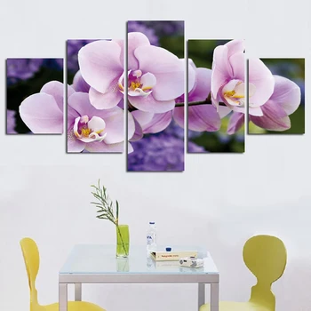 HD Vytlačené Modernej Maľby Na Plátne, Plagát Rám 5 Panel Bledo Ružové Kvety Modulárny Obrázok Wall Art Domova Obývacia Izba