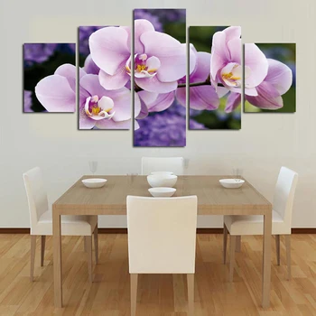 HD Vytlačené Modernej Maľby Na Plátne, Plagát Rám 5 Panel Bledo Ružové Kvety Modulárny Obrázok Wall Art Domova Obývacia Izba