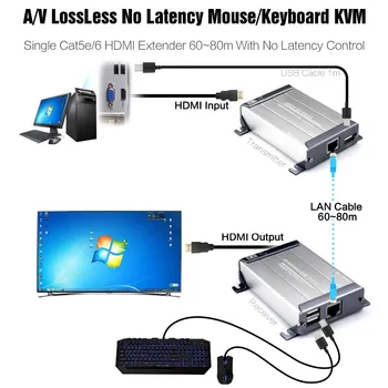 HDMI USB KVM Extender s Bezstratové a Bez Latencie 60m KVM Extender Cez Jednom Cat5e/6 UTP Kábel HDMI USB KVM Extender tým, rj45