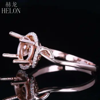 HELON Pevné ružové Zlato 14K HALO Kolo 6,5 mm Semi Mount Nastavenie 0.1 ct Diamantov Zapojenie snubný Prsteň Módne Jemné Šperky Krúžok