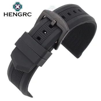 HENGRC Gumy Watchband 22 mm Mužov Čierne Športové Potápanie Silikónové Hodinky Kapela Remienok z Nerezovej Ocele Kovový Kolík Pracky Náramok