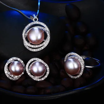HENGSHENG Luxusné Šperky Set Prírodné Perly Šperky, Svadobné Svadobné Šperky Sada 3 Farieb Náhrdelníky Náušnice a Prsteň