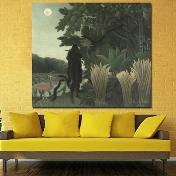 Henri Rousseau Krajiny olejomaľba Orangutans a Hady Za Mesiac Plátno, Vytlačí Zvierat Obrázok Wall Art Domova