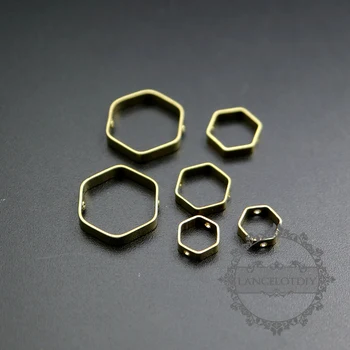 Hexagon tvar vintage štýl, surové mosadz prívesok charm s dvoma holese pre obrúb dodávky 1800292