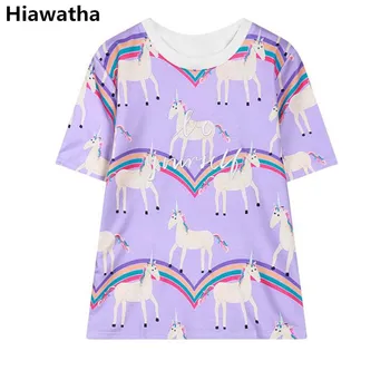 Hiawatha Ženy Rainbow Kôň Vytlačené Krátky Rukáv T-Shirts Harajuku Písmená Výšivky O-Neck T Shirt Feminina Topy Tees T2767