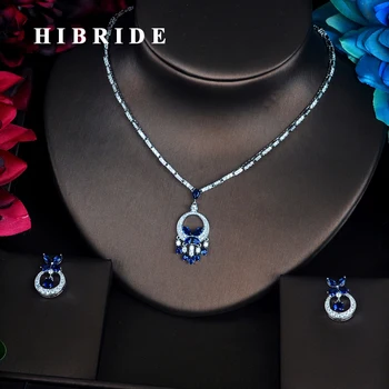 HIBRIDE Kúzlo Klasickej Kvet Blue Cubic Zirconia Plný Šperky Sady Pre Ženy Šaty, Doplnky, Svadobné Nevesty Náhrdelník Nastavenie N-353