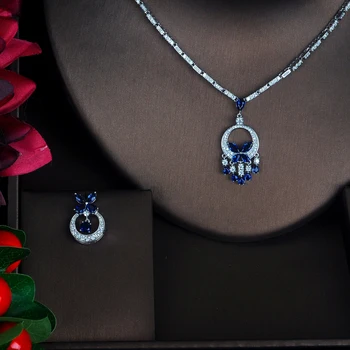 HIBRIDE Kúzlo Klasickej Kvet Blue Cubic Zirconia Plný Šperky Sady Pre Ženy Šaty, Doplnky, Svadobné Nevesty Náhrdelník Nastavenie N-353