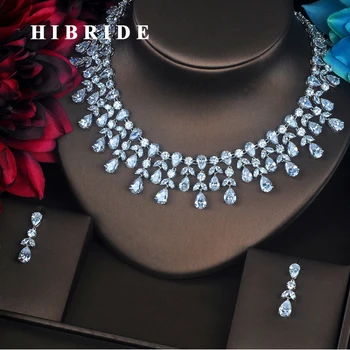HIBRIDE Luxusný Dizajn Šperky Kvapka Vody Celý Z Kameňa Šperky Sady Pre Ženy Náhrdelník Nastaviť Svadby, Nevesta Šaty Príslušenstvo, N-375