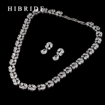 HIBRIDE Šperky Najvyššej Kvality Ródium Farba Svadby Strany Šperky Sady,Listový Tvar AAA Kubický Zirkón Náušnice, Náhrdelníky Sady S-24