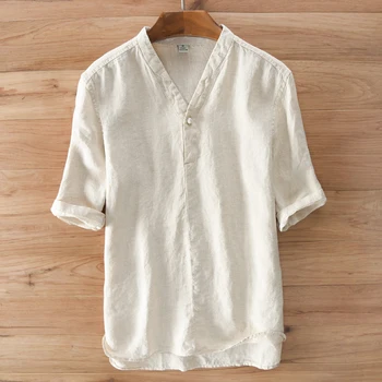 High-end tričko mužov bielizeň Čínsky štýl, módne tričko mužov letné biele košele mužov pevné ľanové košele mens camisa masculina 3XL
