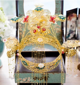 HIMSTORY Tradičná Čínska Svadba Nevesta Vlasy Tiaras Kostým Čínskom Štýle Cisárovnej Princess Dlhý Strapec Kráľovná Vlasy Príslušenstvo