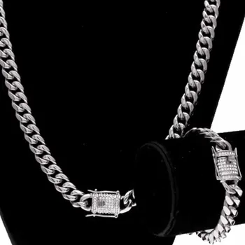 Hip Hop Nové 10/14 mm z Nehrdzavejúcej Ocele Obrubník Kubánskej Reťazca Rapper Náhrdelník Náramok Chlapci Mens Drahokamu Draka CZ Spona šperky Sady