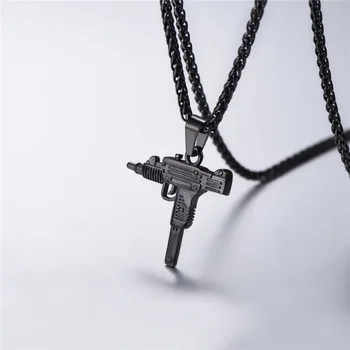 Hip hop Uzi Zbraň Náhrdelník Prívesok pre Mužov Čiernej Nerezovej Ocele Zlatá Farba 22 inch Reťazí AK 47 M16 Zbraň Náhrdelník