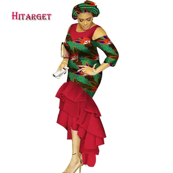 Hitarget 2017 afriky šaty pre ženy o-krku Dashiki ženy oblečenie bavlna africkej tlače Multi-layer dlhé šaty veľká veľkosť WY2334
